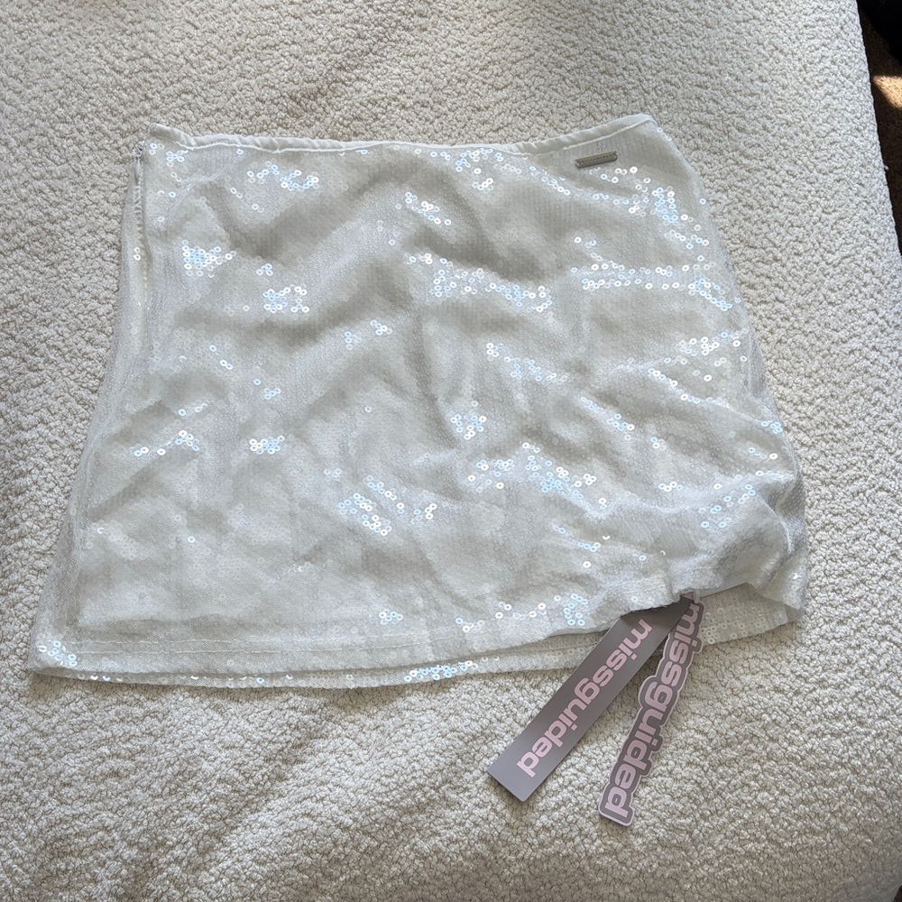 Missguided White Sequin Mini Skirt